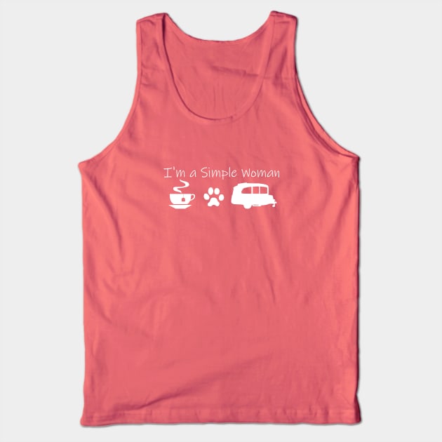 Airstream Basecamp "I'm a Simple Woman" - Tea, Cats & Basecamp T-Shirt (White Imprint) T-Shirt Tank Top by dinarippercreations